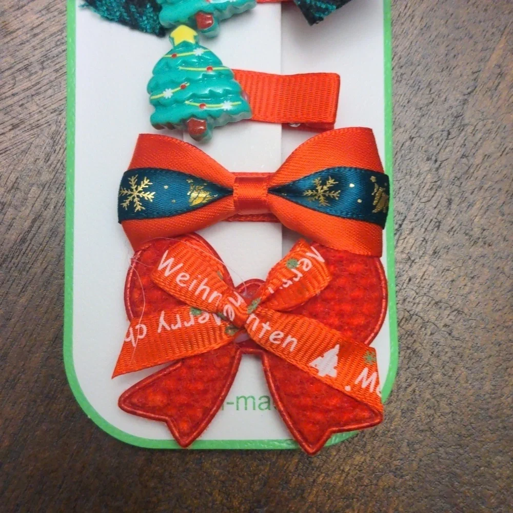 Hair Clip Set - Christmas Trees and Raindeer set of 5 clips